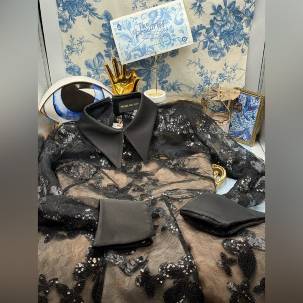 🆕 BRONX & BANCO 🧿 NWOT Maraya Jasmine Black Sequin Lace Mini Dress, Sz M US 6 - Picture 13 of 16